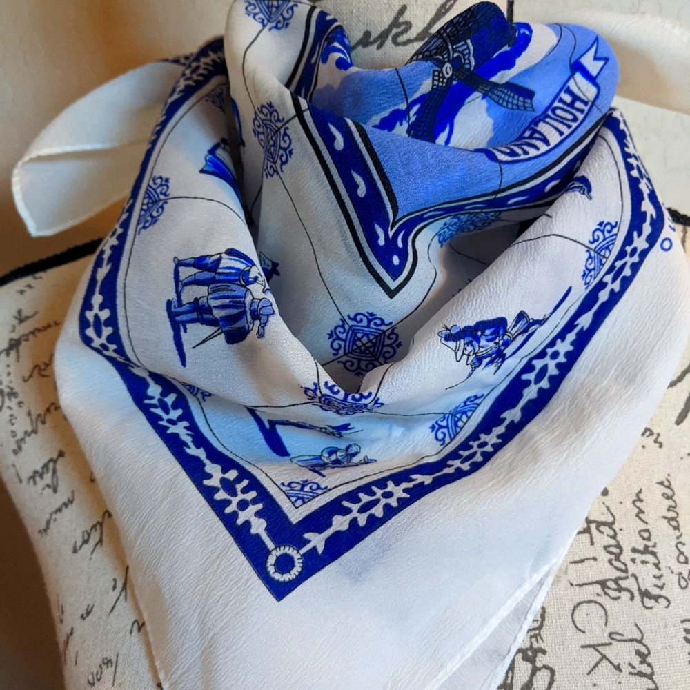 Vintage Scarf Old Holland Large Square Souvenir Scarf 25" X 25"